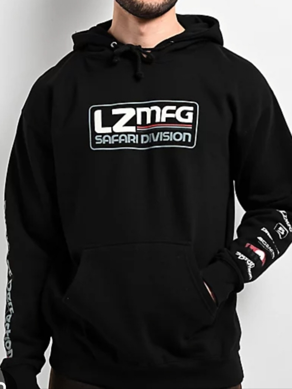 LZ MFG Safari Division Black Logo Hoodie Large.  Streetwear. Moto-head. Grunge